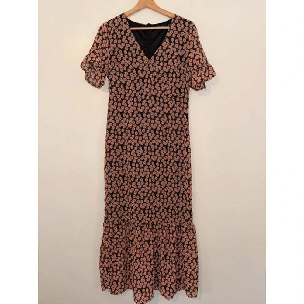 H&M Black Maxi Dress with Pink Floral Pattern